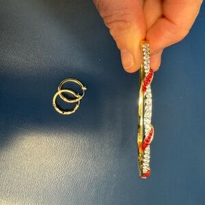 14kt gold plated Elegant Red and gold plated Twisted earrings and bracelet set